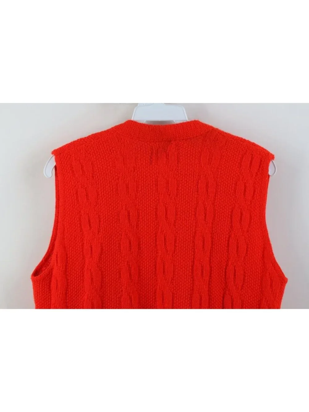 Vintage 70s Streetwear Womens Medium Chunky Knit Open Front Sweater Vest Red USA